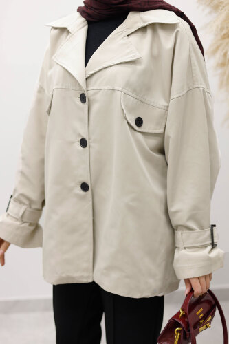 Apolet Detaylı Kruvaze Yaka Trençkot TSD260128 Taş rengi - 4