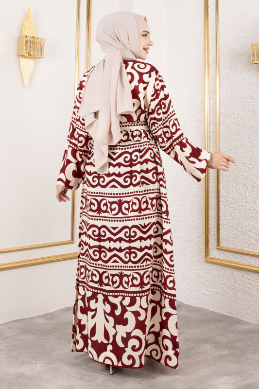 Asel Desenli Viskon Elbise TSD250205 Bordo - 5
