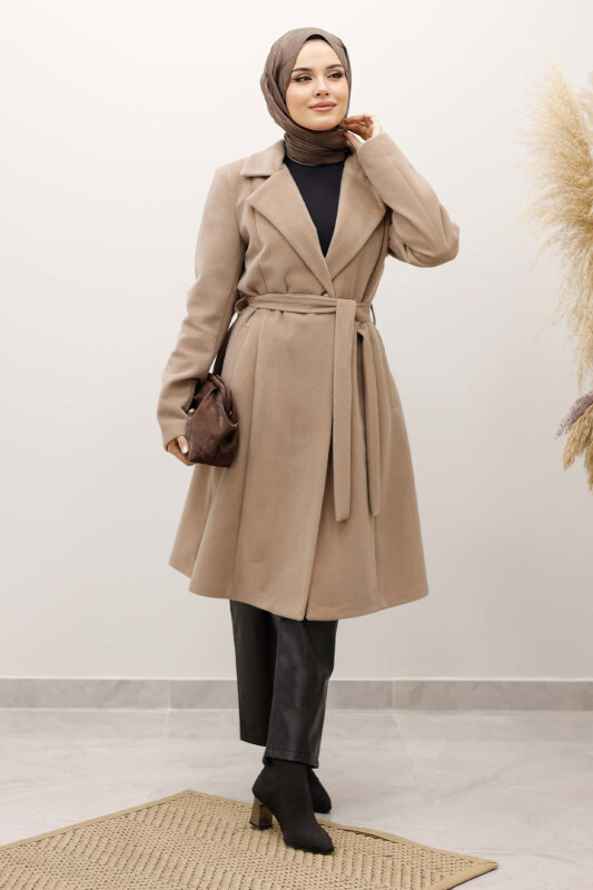 Astarlı Ara Boy Fox Kaban TSD250245 Camel - Tesettür Dünyası