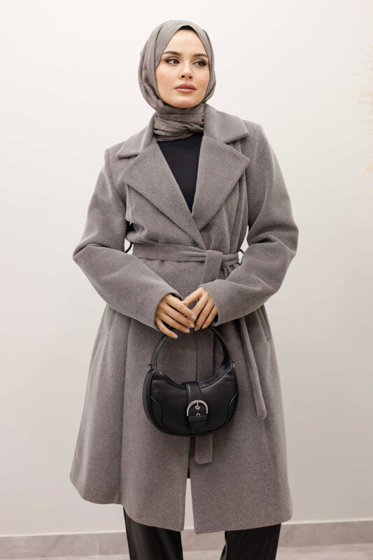 Astarlı Ara Boy Fox Kaban TSD250245 Gri - Tesettür Dünyası (1)
