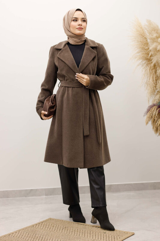 Astarlı Ara Boy Fox Kaban TSD250245 Kahverengi - Tesettür Dünyası