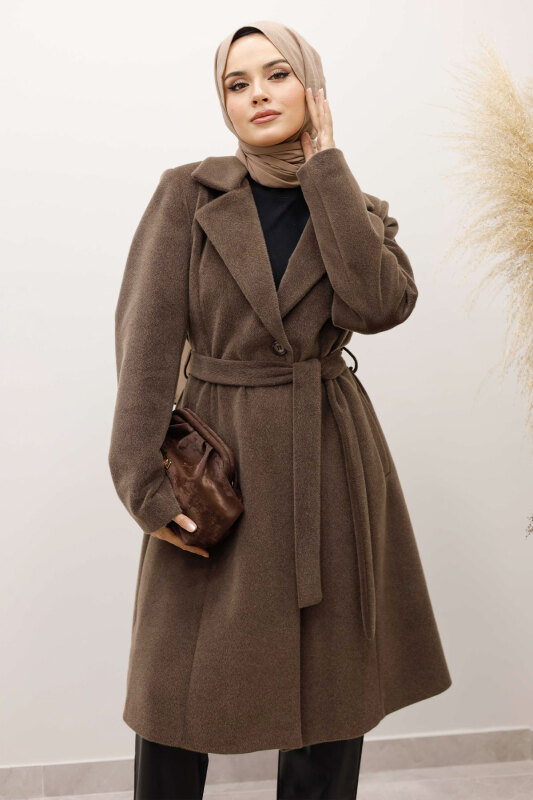 Astarlı Ara Boy Fox Kaban TSD250245 Kahverengi - Tesettür Dünyası (1)