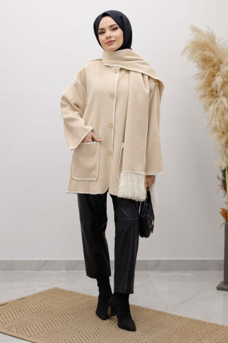 Atkılı Kaşe Kaban TSD260106 Bej - 3