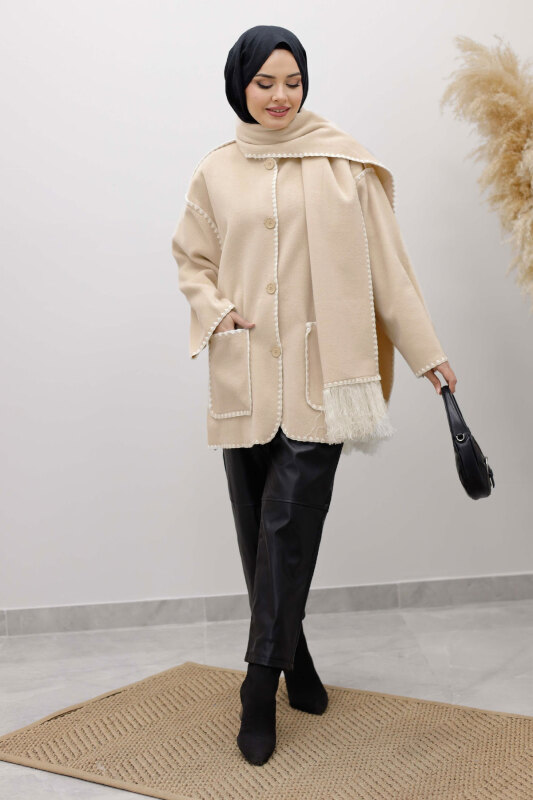 Atkılı Kaşe Kaban TSD260106 Bej - 5