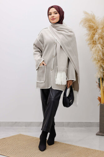 Atkılı Kaşe Kaban TSD260106 Gri 