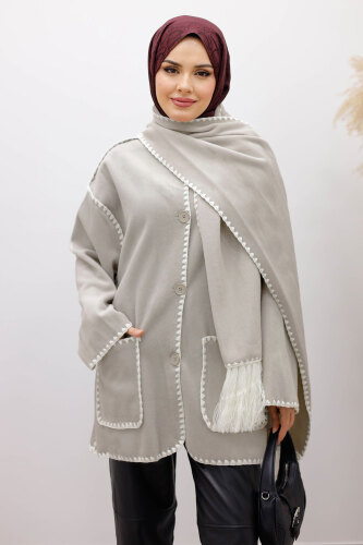 Atkılı Kaşe Kaban TSD260106 Gri - 2