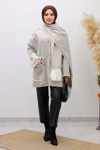 Atkılı Kaşe Kaban TSD260106 Gri - 3