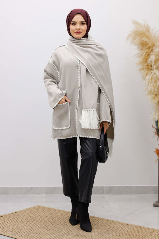 Atkılı Kaşe Kaban TSD260106 Gri - 3