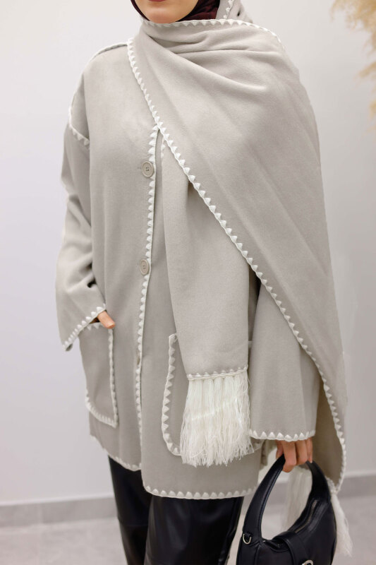 Atkılı Kaşe Kaban TSD260106 Gri - 4