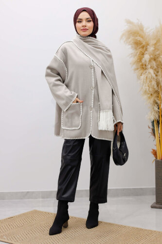 Atkılı Kaşe Kaban TSD260106 Gri - 5