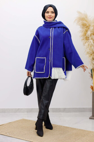 Atkılı Kaşe Kaban TSD260106 Saks Mavi - 3