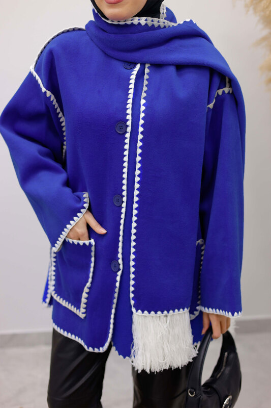 Atkılı Kaşe Kaban TSD260106 Saks Mavi - 4