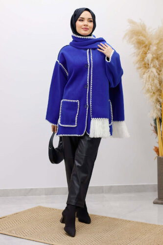 Atkılı Kaşe Kaban TSD260106 Saks Mavi - 5