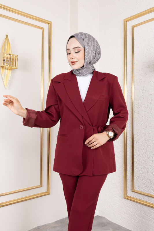 Bağlama Detaylı Blazer Takım TSD250196 Bordo - 2