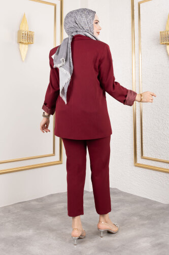 Bağlama Detaylı Blazer Takım TSD250196 Bordo - 5