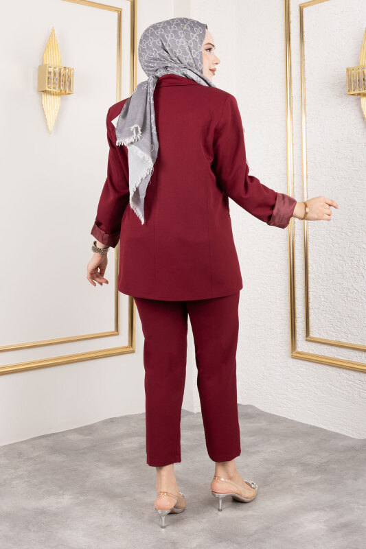 Bağlama Detaylı Blazer Takım TSD250196 Bordo - 5