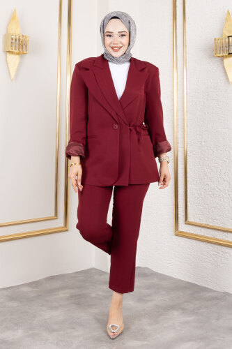 Bağlama Detaylı Blazer Takım TSD250196 Bordo 