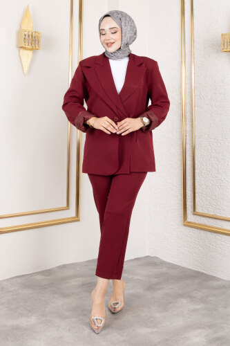 Bağlama Detaylı Blazer Takım TSD250196 Bordo - 3
