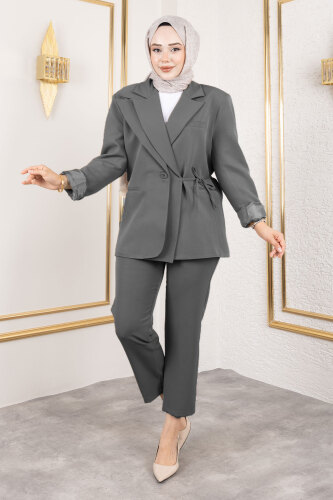Bağlama Detaylı Blazer Takım TSD250196 Gri - 4
