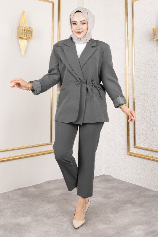Bağlama Detaylı Blazer Takım TSD250196 Gri - 4