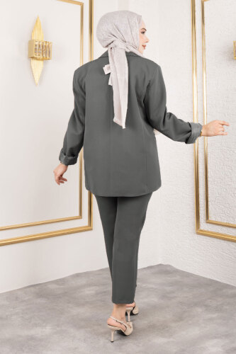 Bağlama Detaylı Blazer Takım TSD250196 Gri - 5