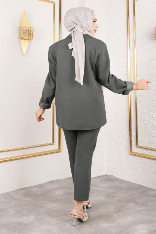 Bağlama Detaylı Blazer Takım TSD250196 Gri - 5