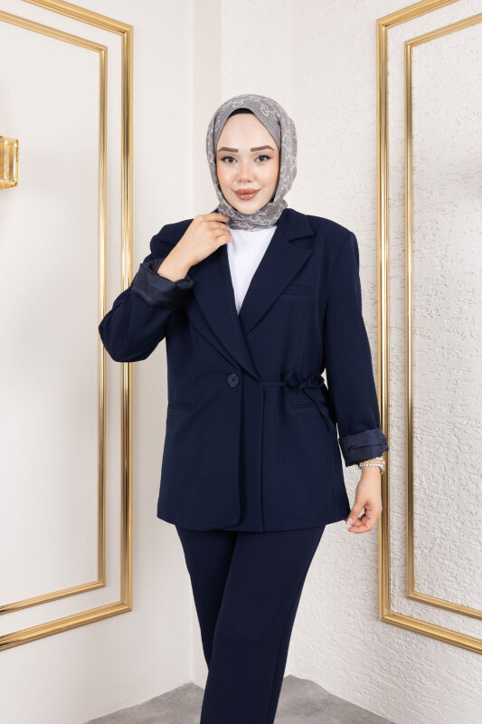 Bağlama Detaylı Blazer Takım TSD250196 Lacivert - 2
