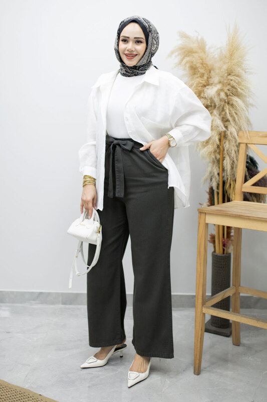 Bağlama Detaylı Cepli Pantolon TSD260166 Füme - 4