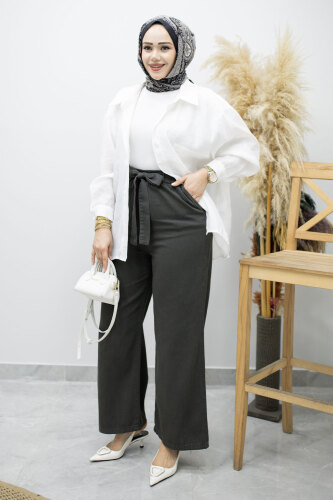 Bağlama Detaylı Cepli Pantolon TSD260166 Füme - 5