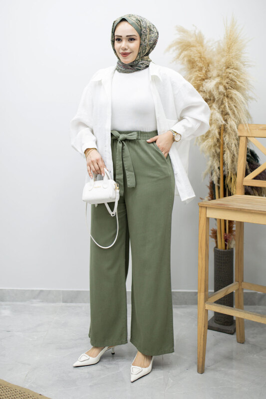 Bağlama Detaylı Cepli Pantolon TSD260166 Haki - Tesettür Dünyası (1)