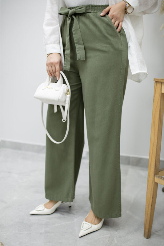 Bağlama Detaylı Cepli Pantolon TSD260166 Haki - 3