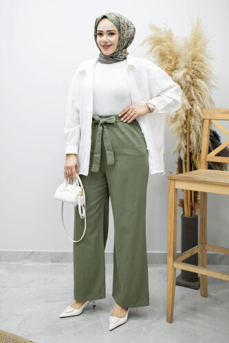 Bağlama Detaylı Cepli Pantolon TSD260166 Haki - 4