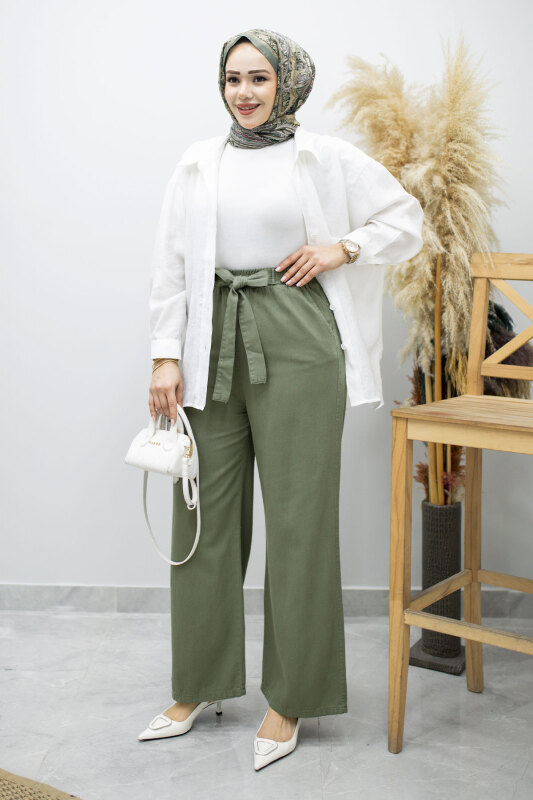 Bağlama Detaylı Cepli Pantolon TSD260166 Haki - 4