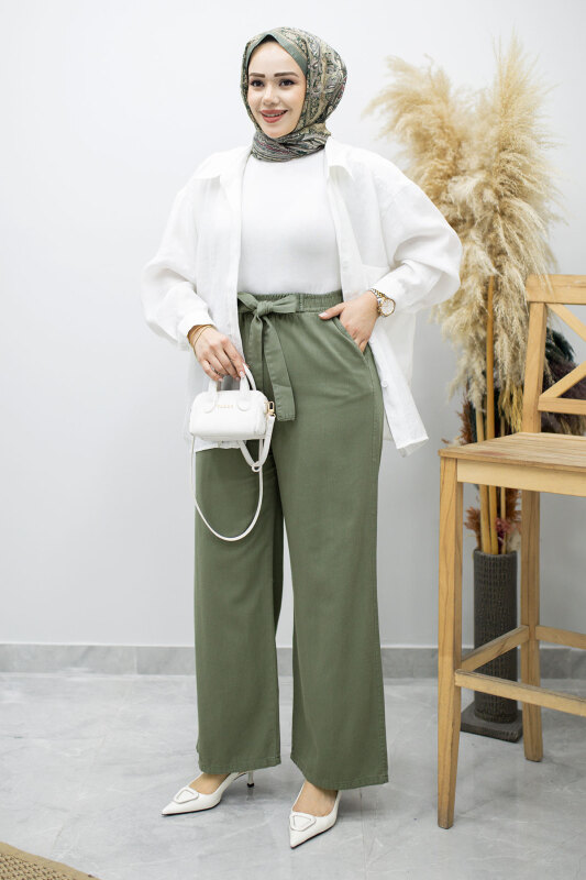 Bağlama Detaylı Cepli Pantolon TSD260166 Haki - 5