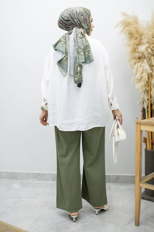 Bağlama Detaylı Cepli Pantolon TSD260166 Haki - 6