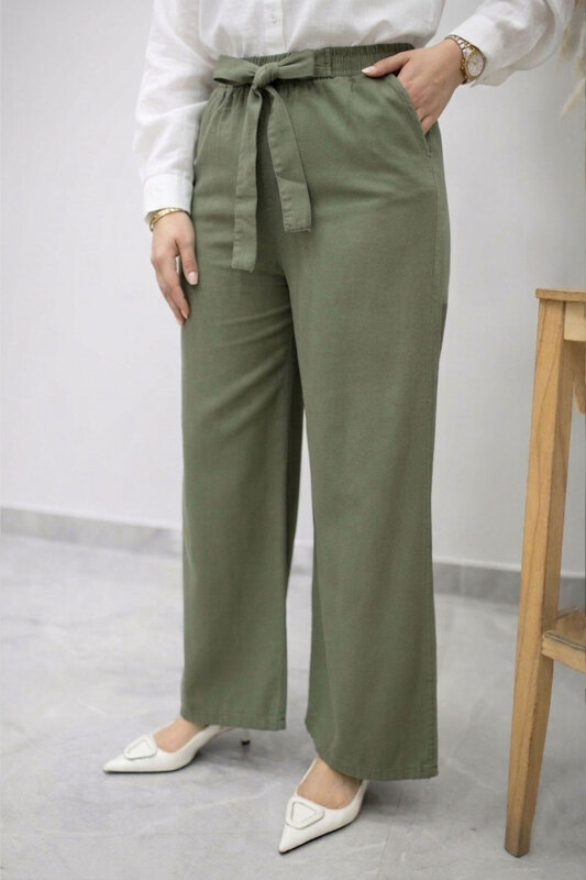 Bağlama Detaylı Cepli Pantolon TSD260166 Haki - Tesettür Dünyası