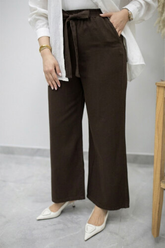 Bağlama Detaylı Cepli Pantolon TSD260166 Kahverengi - 1