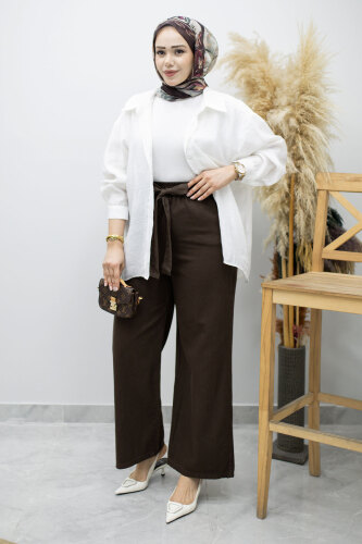 Bağlama Detaylı Cepli Pantolon TSD260166 Kahverengi - 2