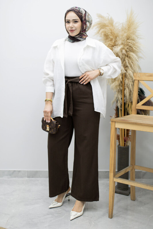 Bağlama Detaylı Cepli Pantolon TSD260166 Kahverengi - Tesettür Dünyası (1)