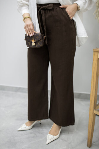 Bağlama Detaylı Cepli Pantolon TSD260166 Kahverengi - 3