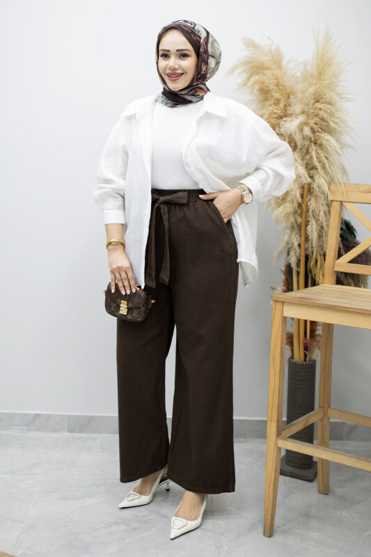 Bağlama Detaylı Cepli Pantolon TSD260166 Kahverengi - 4