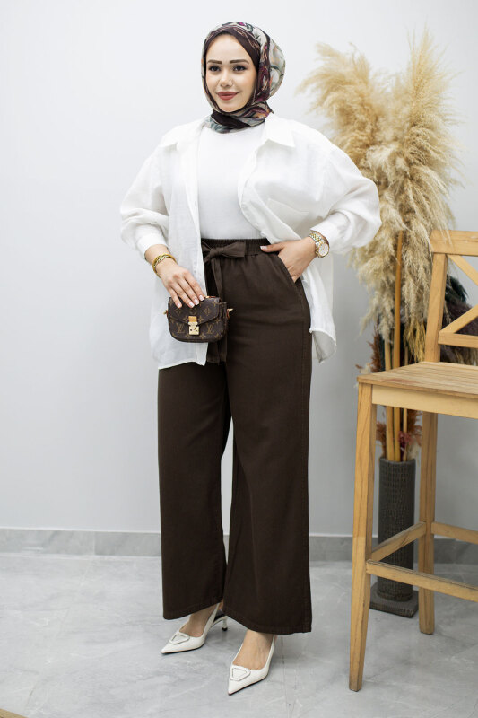 Bağlama Detaylı Cepli Pantolon TSD260166 Kahverengi - 5