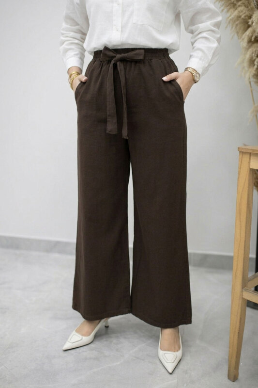 Bağlama Detaylı Cepli Pantolon TSD260166 Kahverengi - Tesettür Dünyası