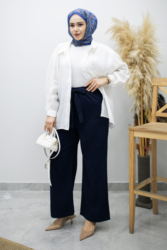 Bağlama Detaylı Cepli Pantolon TSD260166 Lacivert - Tesettür Dünyası (1)