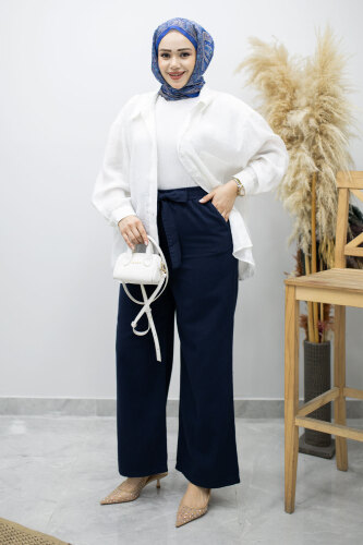 Bağlama Detaylı Cepli Pantolon TSD260166 Lacivert - 4