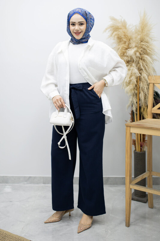 Bağlama Detaylı Cepli Pantolon TSD260166 Lacivert - 4