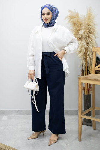 Bağlama Detaylı Cepli Pantolon TSD260166 Lacivert - 5