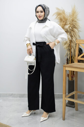 Bağlama Detaylı Cepli Pantolon TSD260166 Siyah - 2