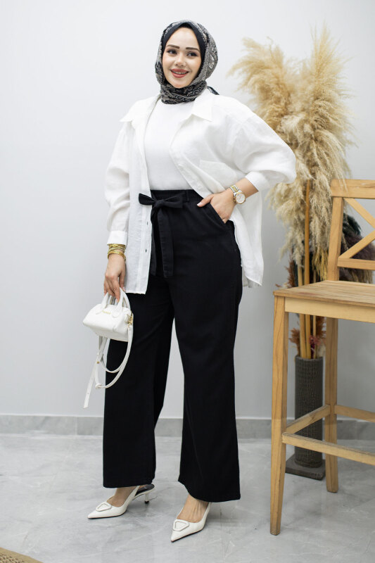 Bağlama Detaylı Cepli Pantolon TSD260166 Siyah - 3