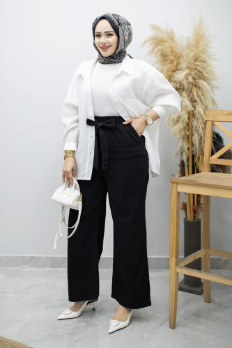 Bağlama Detaylı Cepli Pantolon TSD260166 Siyah - 5